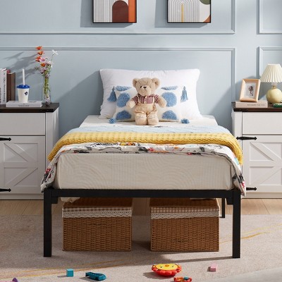 VECELO Twin/Full/Queen/King Metal Platform Bed Frame with Steel Slat Support, No Screws, Black
