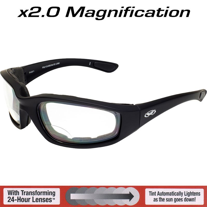 Global Vision Kickback Z 24 Safety Motorcycle Glasses with +1.5 Bifocal Clear to Smoke Sunlight Reactive Lenses, 2 of 5