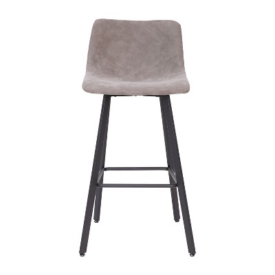 Caleb Adjustable Gray Leather and Metal Bar Stools, Set of 2