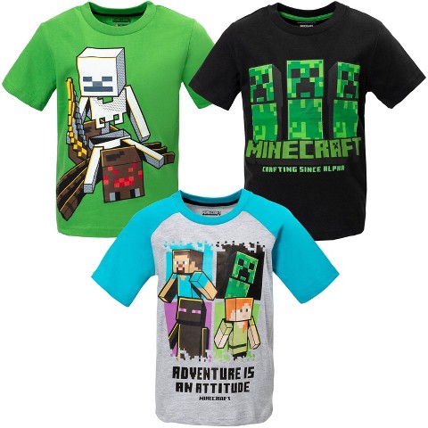 Minecraft Mobs Creeper Steve Alex Skeleton Big Boys 3 Pack Graphic T-Shirt 18-20
