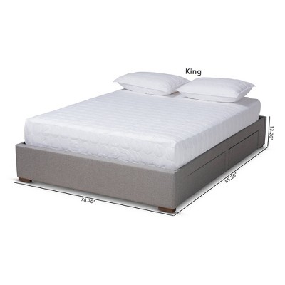 Leni King-Sized Light Grey Upholstered Bed Frame with Storage Drawers