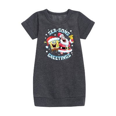 - SpongeBob SquarePants - Seasons Greetings Graphic Short Sleeve Fleece Dress