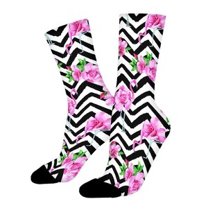 Pink Flamingo And Rose Flowers Women Printed Crew Socks Funny Funky Socks Soft Polyester Novelty Gifts for Artists Men - 1 of 1