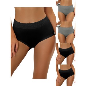 Allegra K Women's Cotton High-Waist Lace Trim Tummy Control 5 Packs Full Coverage Briefs - 1 of 4