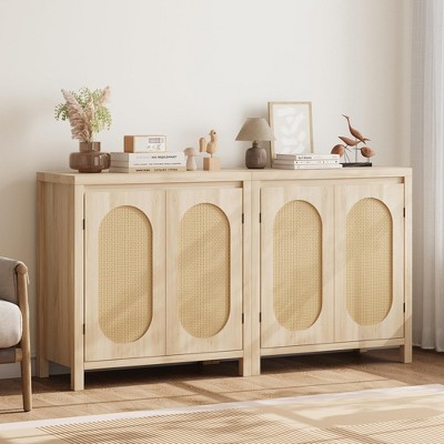 Natural Rattan and MDF Wood Sideboard Buffet Cabinet with Doors
