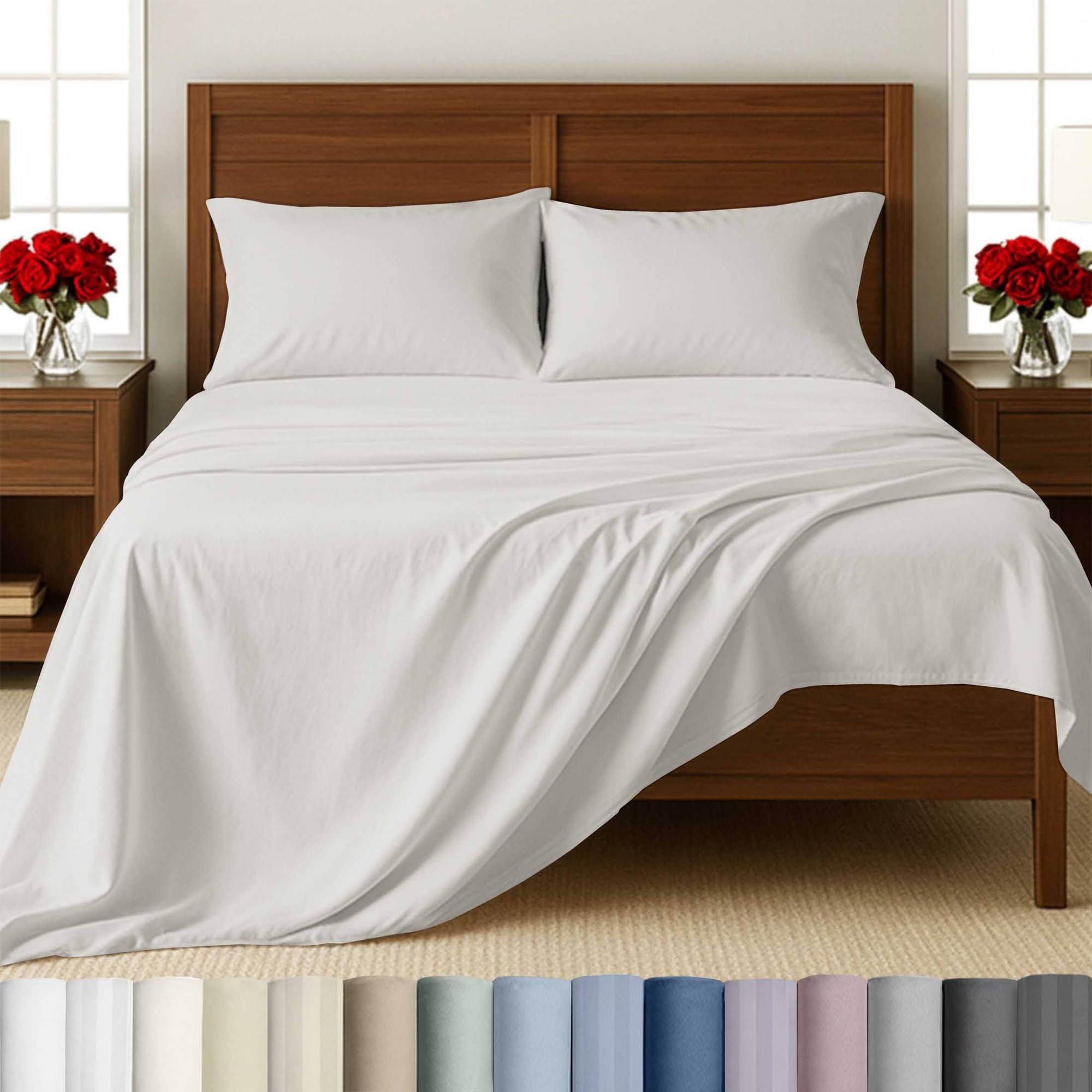 California Design Den Queen Sheets Set - 500 Thread Count 100% Cotton Sateen, 4 Piece Deep Pocket Bed Sheets Set - True Ivory