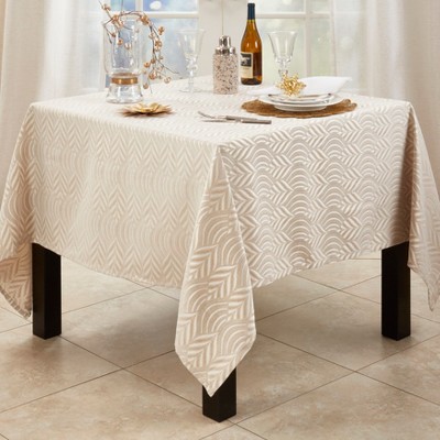 Beige Geometric Jacquard Design Rectangular Tablecloth