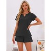 INSPIRE CHIC Women's Waffle Knit V-neck Short Sleeve Top with Shorts Tracksuit Lounge Set with Pockets - 3 of 4