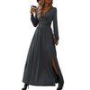 Women Long Sleeve Wrap Dress Casual V Neck Side Slit Pleated Long Sleeve Wedding Guest Cocktail Maxi Dresses - 2 of 4