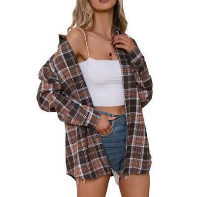 Clearlove Plaid Shirts for Women Oversized Long Sleeve Casual Button Down Blouse Top