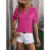 Womens Summer Short Puff Sleeves Blouses Shirts V Neck Cute  Knit Textured Casual Regular Fit Tops - 2 of 4