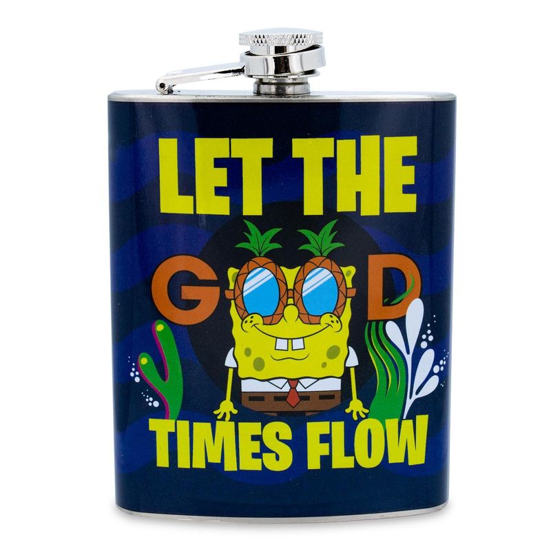 Silver Buffalo SpongeBob SquarePants "Mister Good Times" Stainless Steel Flask | Holds 7 Ounces, 1 of 7