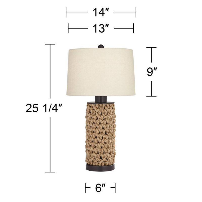 360 Lighting Ciera 25 1/4" High Farmhouse Rustic Modern Table Lamps Set of 2 Natural Bronze Rope Wrapped Living Room Bedroom Bedside Oatmeal Shade, 4 of 10