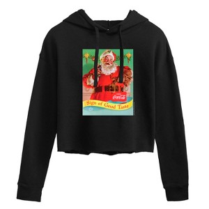 Women's - Coca-Cola - Sip Of Good Taste Vintage Coca Cola Santa Cropped Graphic Hoodie - 1 of 3