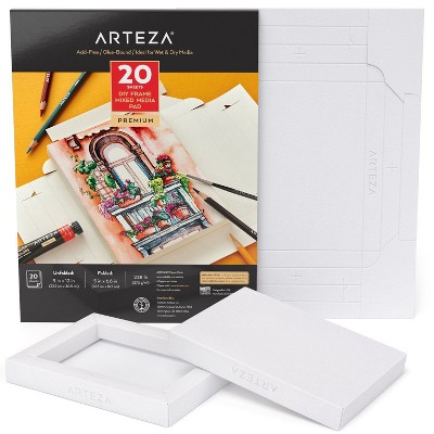 Arteza Mixed Media Pad, White DIY Frame, Bleed-Proof Paper, 9"x12", DIY Ready-to-Hang Artwork Kit - 20 Sheets (ARTZ-2009)