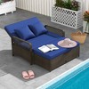 Tangkula Patio Adjustable Wicker Daybed Rattan Loveseat & Storage Ottoman w/ 4-Level Backrest & Soft Cushions Space-Saving 2-Person for Backyard Navy - 3 of 4