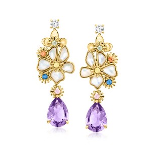 Ross-Simons Mother-Of-Pearl and 5.50 ct. t.w. Multi-Gemstone Flower Drop Earrings in 18kt Gold Over Sterling - 1 of 3