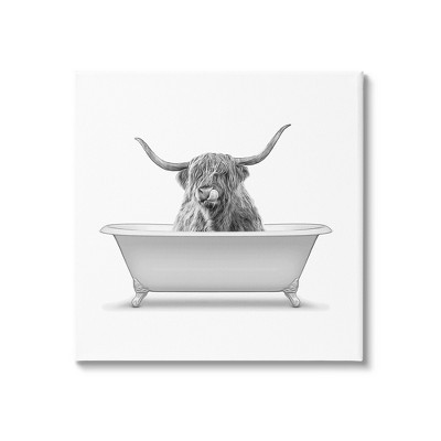 Stupell Longhorn Highland Cow Bath Tub Gallery Wrapped Canvas Wall Art