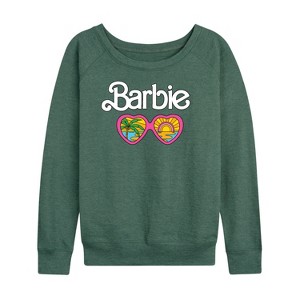 Women's - Barbie - Seeing Sunsets & Palm Trees Through Sunglasses Lightweight French Terry Wide Neck Long Sleeve Shirt - 1 of 4