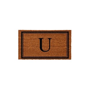 Evergreen Monogram Indoor Outdoor 100% Natural Coir Doormat 28" x 16" |  Letter  "U" - 1 of 4