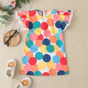 MyKids-USA Baby Colorful Polka Dot Pattern Butterfly Sleeves Cute Dress - 1 of 4