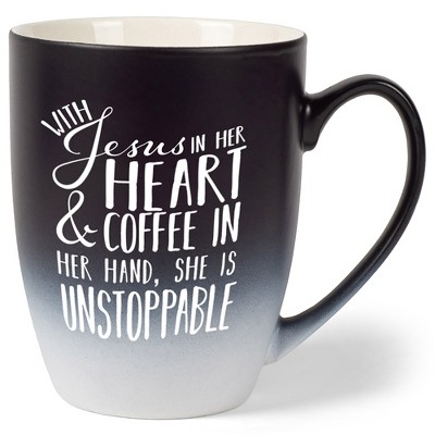 Elanze Designs Jesus Coffee Unstoppable Two Toned Ombre Matte Black and White 12 ounce Ceramic Stoneware Coffee Cup Mug