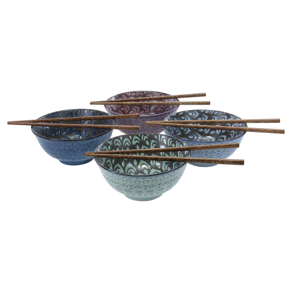 BIA Cordon Bleu Set of 4 6" Terrin Bowls with Jichimu Wood Chopsticks