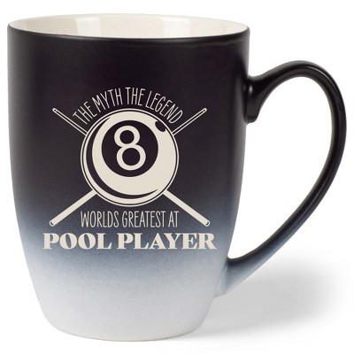 100 North Eight Ball Billiards Design 10 Ounce Black and White Two Toned Ombre, Comfortably Fits Your Hands, Ceramic Tea Coffee Cup Mug, The Myth The