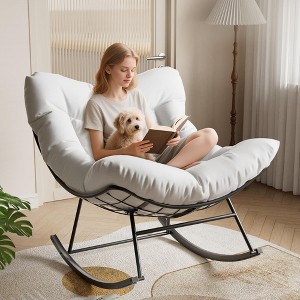 Outdoor Papasan Rocking Chair, Oversized Lounge Chair with Metal Frame & Cushion, Patio Rattan Egg Chair for Balcony Backyard Porch Bedroom - 1 of 4