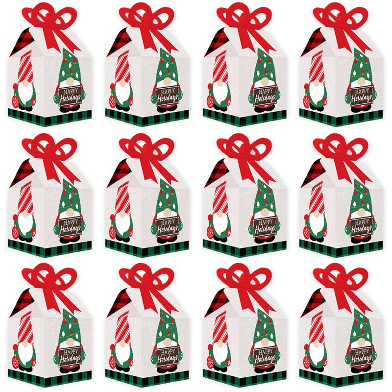 Big Dot of Happiness Red and Green Holiday Gnomes - Square Favor Gift Boxes - Christmas Party Bow Boxes - Set of 12, 5 of 9