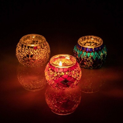 Handmade Mosaic Glass Tealight Candle Holders Set of 3