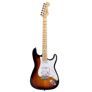 Monoprice Cali DLX Plus HSS Electric Guitar with Gig Bag - Sunburst Ash Body, Wilkinson Bridge/Pickups, White Pickguard, Maple Fingerboard - 1 of 4