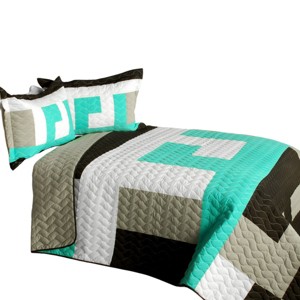 Slickblue Handmade Full/Queen Quilt Set, 100% TC Fabric, 5 Geometric Design Options, Vermicelli Quilting, 3-Piece Set - 1 of 4