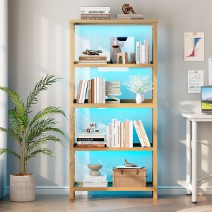 Fredees 65" Open-Style Display Bookshelf with LED Lights, 5-Tier Tall Bookcase with Storage, Suitable for Living Room and Home Office - 1 of 4