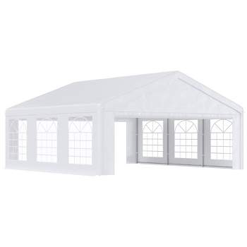 Outsunny 20' x 20' Heavy Duty Wedding Tent & Carport, Portable Garage with Removable Sidewalls, Large Outdoor Canopy with Windows for Events, White