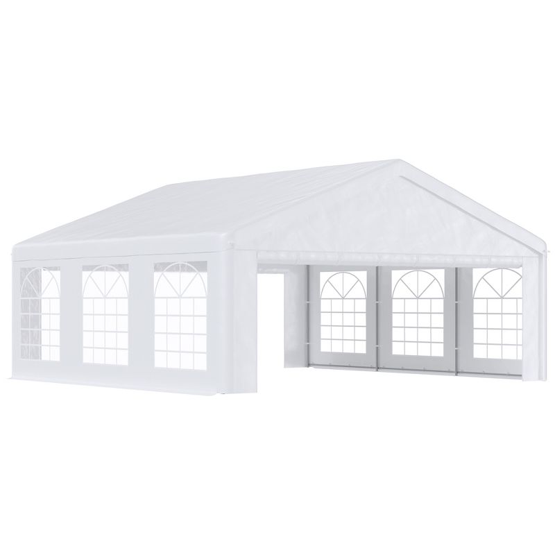 Outsunny 20' x 20' Heavy Duty Wedding Tent & Carport, Portable Garage with Removable Sidewalls, Large Outdoor Canopy with Windows for Events, White, 1 of 7