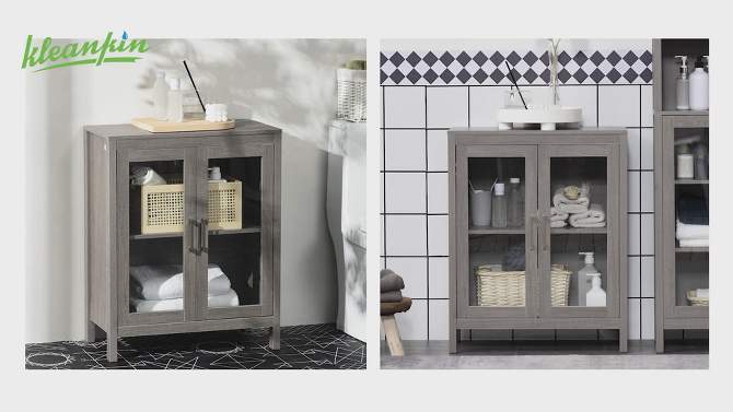 kleankin Modern Bathroom Cabinet, Bathroom Storage Organizer with Double Glass Doors and Adjustable Shelf, 2 of 8, play video