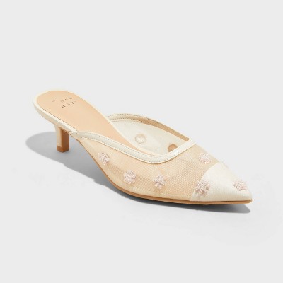 Women's Delilah Embellished Floral Mule Heels - A New Day™ Beige