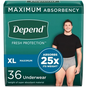 Depend Fresh Protection Adult Incontinence Disposable Underwear for Men - Maximum Absorbency - Gray - 1 of 4