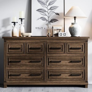 55" Farmhouse 8 Drawer for Bedroom, Retro Cabinet, Multi-Drawer Storage Furniture, Retro Style Wooden Cabinet - 1 of 4