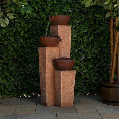 35" Rustic Bronze Polystone and Fiberglass 3-Tier Outdoor Fountain
