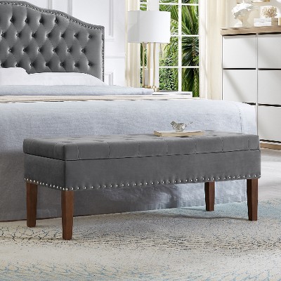 Lyngins 48" Plush Tufted Velvet Storage Bench, Upholstered Ottoman with Storage, Bed Bench with Nail Accents, Entryway Bench, Foot Stool