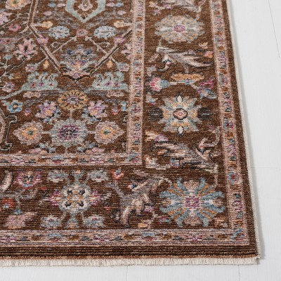 Crimson Brown and Blue Power Loomed Area Rug