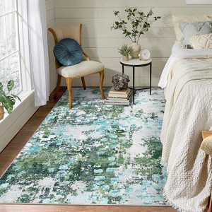 Acekool Modern Washable Rug 8x10: Non-Slip Stain Resistant Carpet for Living Room, Bedroom, Nursery – Fuchsia/Green - 1 of 4
