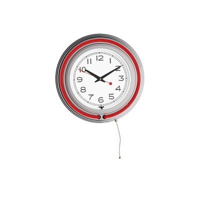 Hastings Home 14" Round Neon Wall Clock – Red