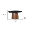 HomeRoots 35" Black and Walnut Genuine Marble and Solid Wood Round Pedestal Coffee Table - 3 of 4