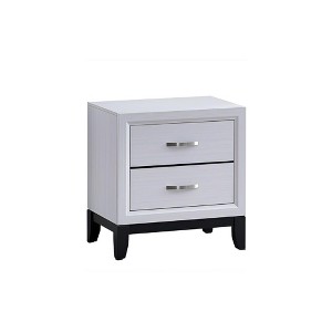 Vynxaria White 2-Drawer Nightstand, 22"W x 16"D x 24"H, Crisp Laminate (Wood Grain), Brushed Steel Handles, Fully Assembled, English Dovetail Drawers - 1 of 4