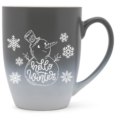 Elanze Designs Hello Winter Two Toned Ombre Matte Gray and White 12 ounce Ceramic Stoneware Coffee Cup Mug