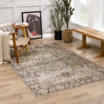 Matangad 5' x 7'6" Blue and Green Polyester Traditional Area Rug