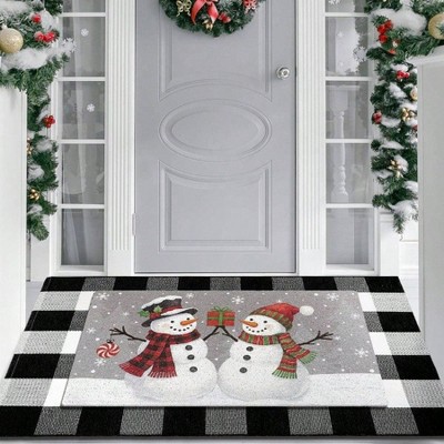 2 Pcs Doormats with Outdoor Rug Door Combo Set Coir Welcome and 27.5x43 inch Buffalo Plaid Layering Rug Black White Gray